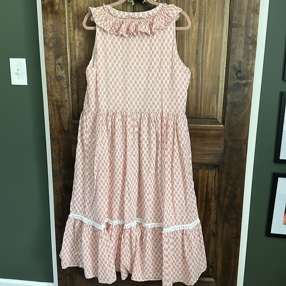 Kate Spade Arrow Stripe Boho Ruffle Pink Midi Dress sleeveless size large - Picture 6 of 6